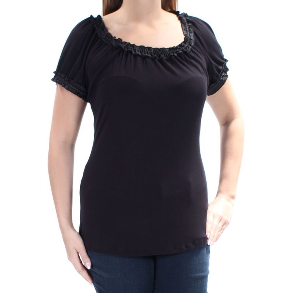 INC Womens Black Short Sleeve Scoop Neck Top Size: XS - Picture 2 of 3